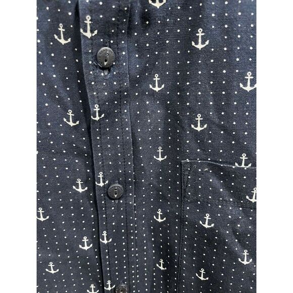 On The Road Shirt Mens XL Button Up Blue Nautical Anchor Print Slim Fit Casual - Picture 5 of 7